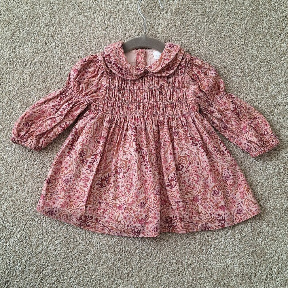 NEXT Cotton Floral Pink Dress, 3-6 Months